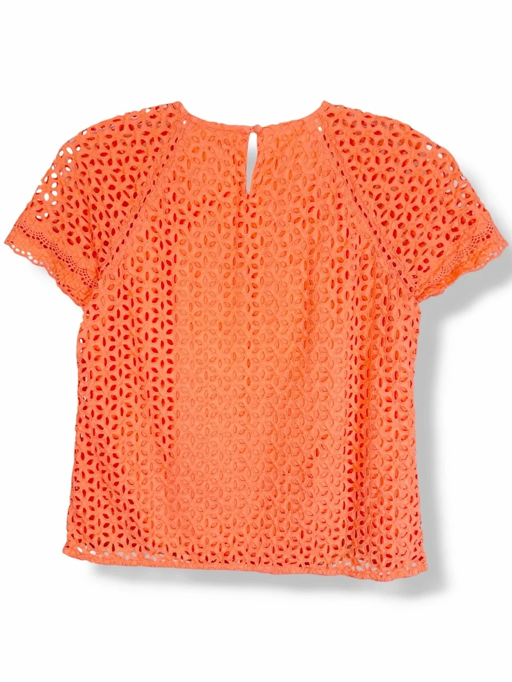 J.Crew Bright Orange Pink Coral Vintage Short Sleeve Eyelet Top Blouse size 4